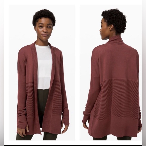 lululemon athletica Sweaters - Lululemon Sit In Lotus Wrap II Ribbed Thumbholes Athleisure Merino Wool size 12